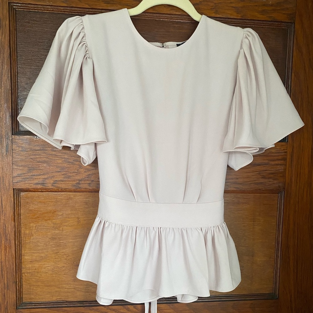 Express Blush Peplum Top with Flutter Sleeves